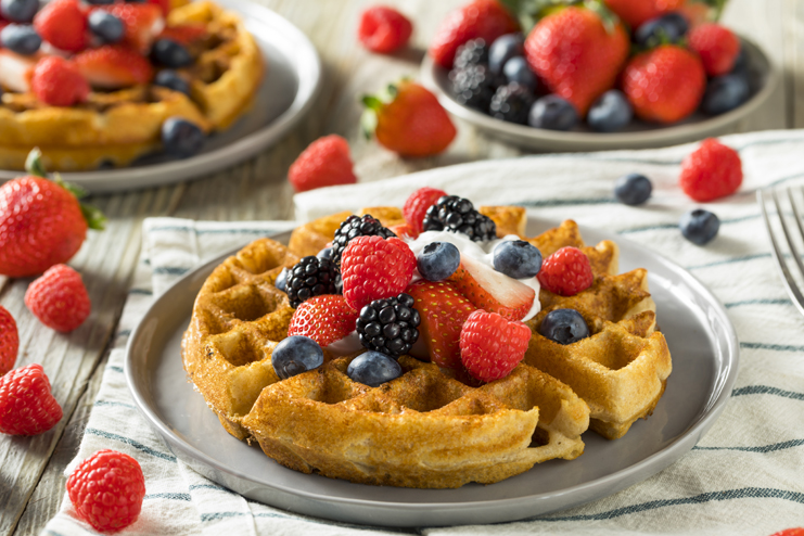 Thanksgiving Brunch Sweet Homemade Berry Belgian Waffle with Whipped Cream