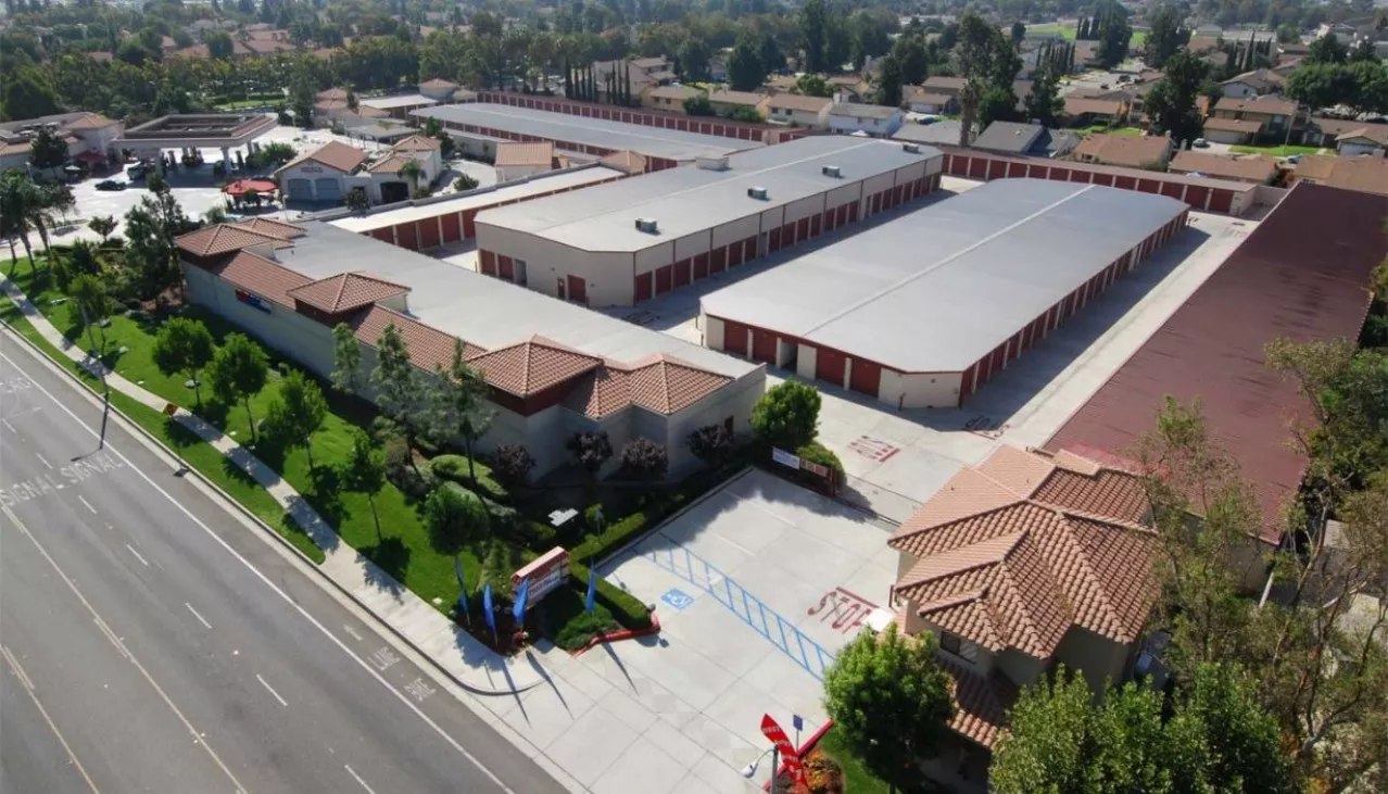 Price Self Storage Rancho Cucamonga Arrow Route aerial view of the facility