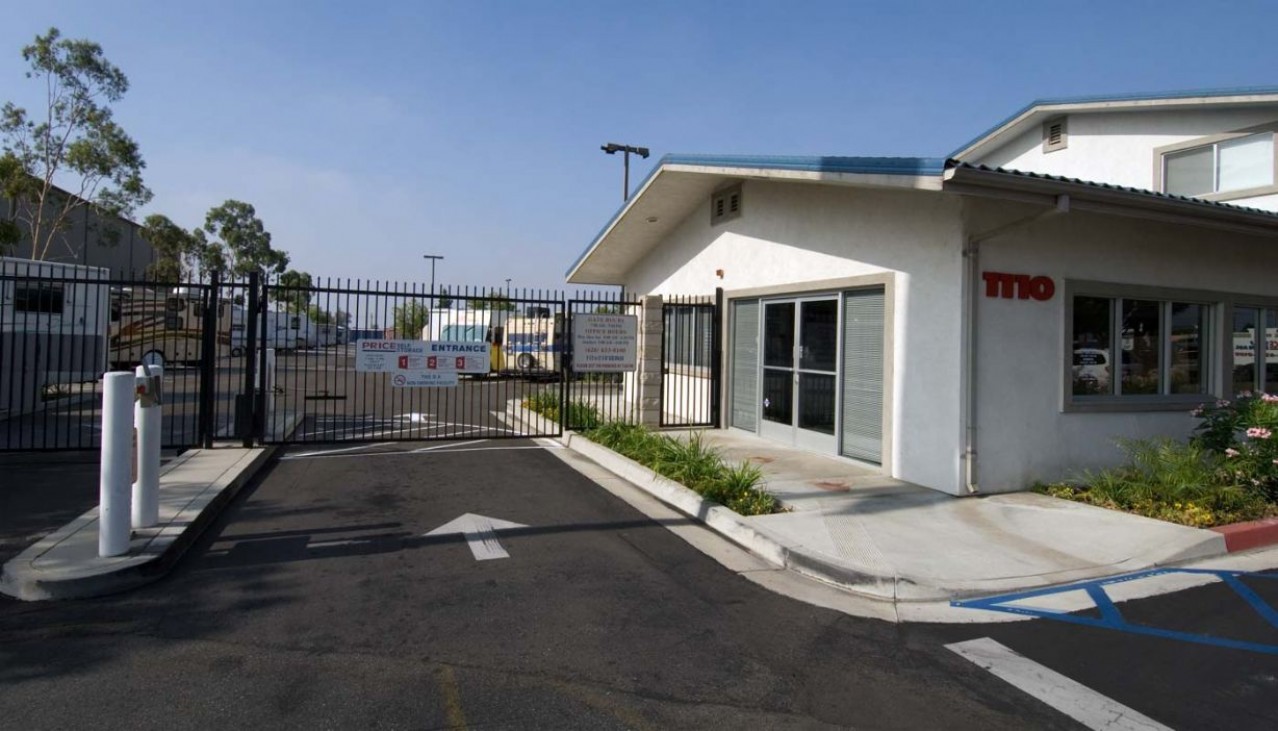 Entrance gate and rental office at the Azusa facility