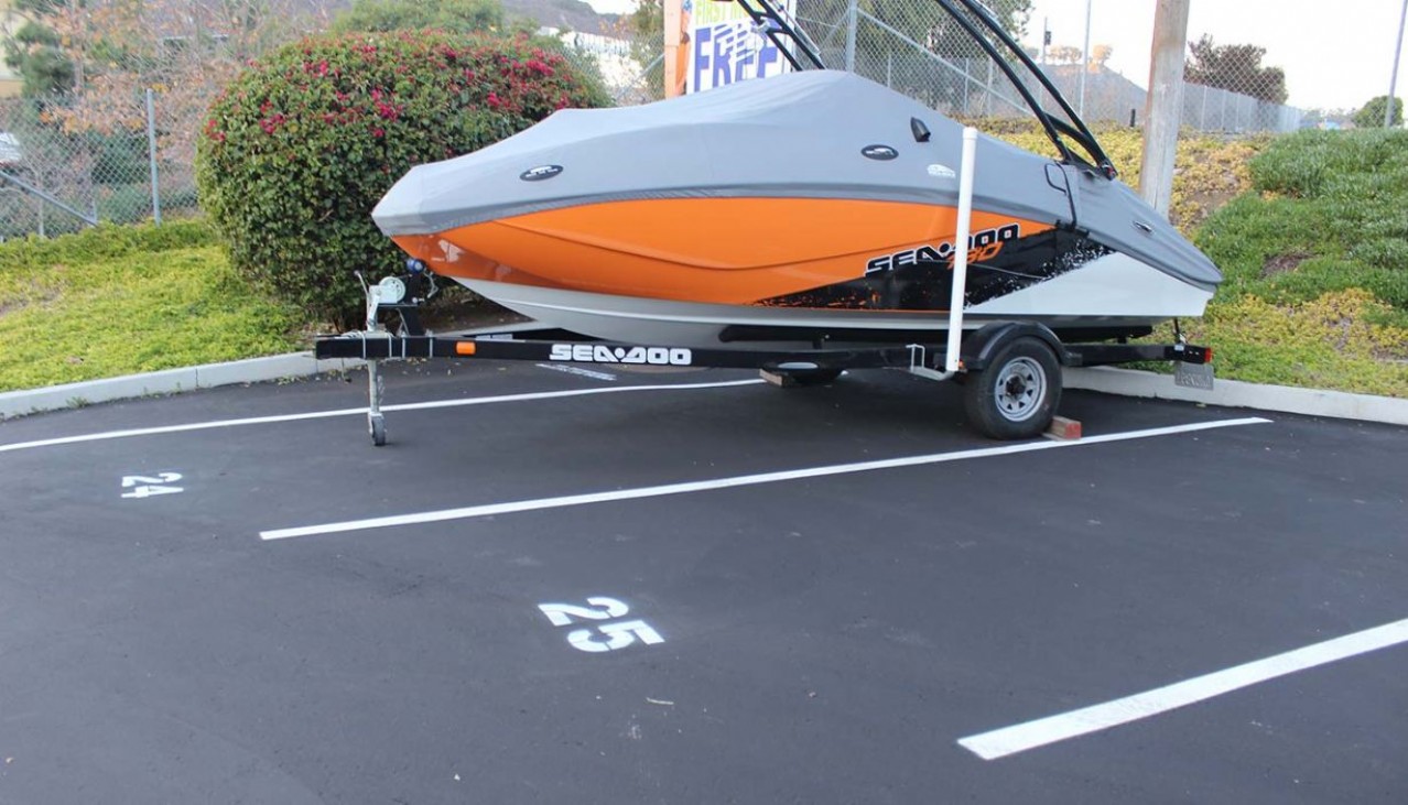 Boat parked in vehicle storage space