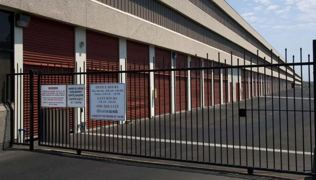 Main entrance gate to storage facility