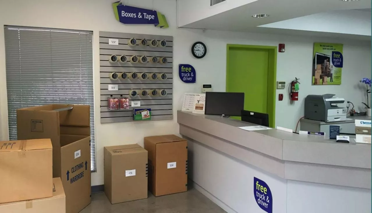 Large drive-up self storage unit with door rolled up